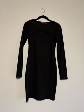 Doublju Black Long Sleeve Sheath Dress with Rounded Yoke